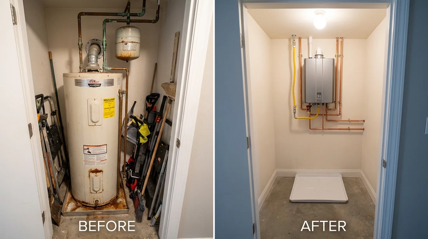 Tank water heater versus wall-mounted tankless unit comparison for Converse, TX homeowners