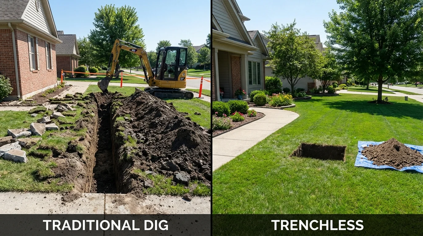 Trenchless sewer repair with minimal yard damage versus traditional excavation in Converse, TX